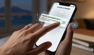 Mano che disattiva un interruttore della privacy su uno smartphone per impedire l'uso dei dati sensibili da parte dell'IA.
