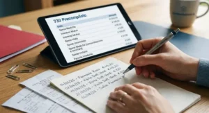 Controllo manuale delle ricevute fiscali e delle spese mediche confrontate con il tablet del 730 precompilato.