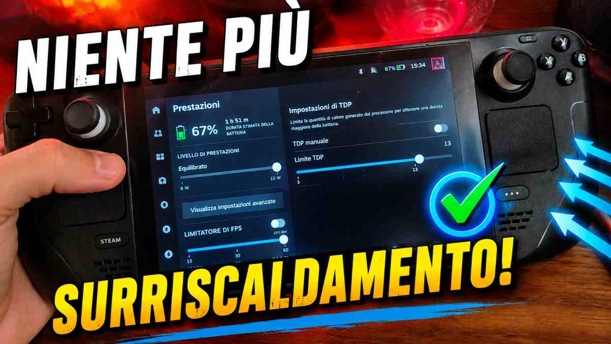Console portatile Steam Deck con impostazioni anti surriscaldamento e thermal throttling per migliorare prestazioni e temperature durante il gaming